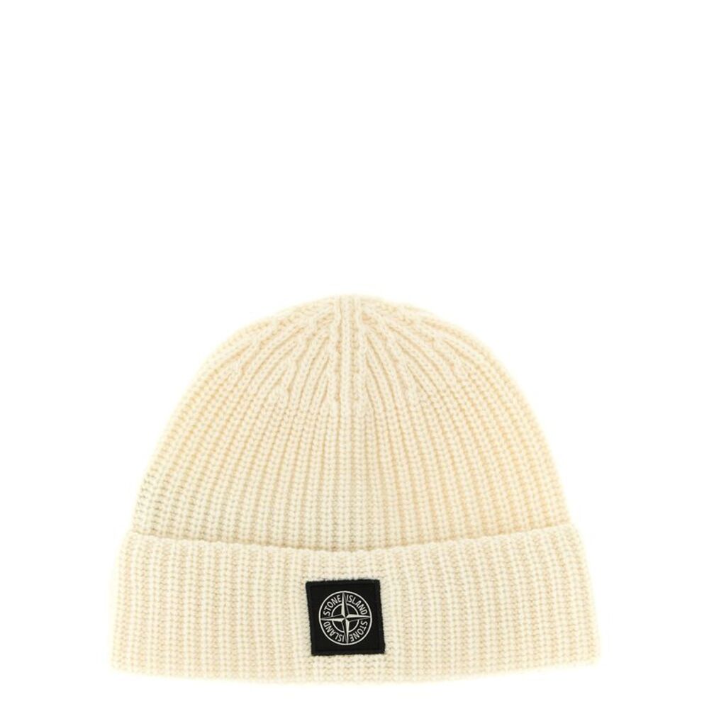 Stone Island White Virgin Wool Men's Beanie